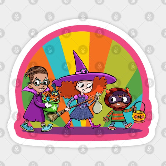 team of kids goes to a Halloween party Sticker by duxpavlic